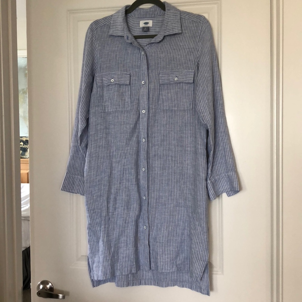 Blue White Stripe Shirt Dress.